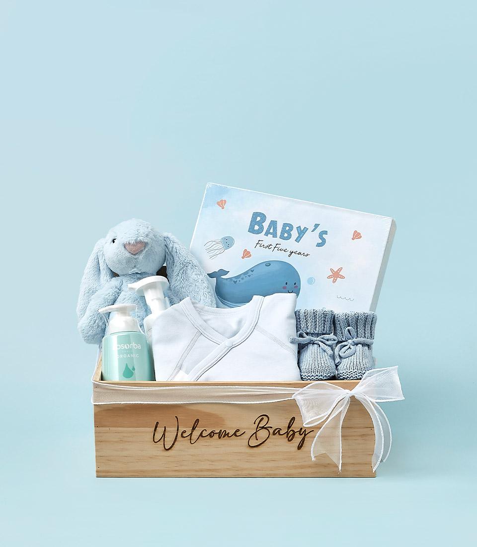 A wooden gift box labeled 