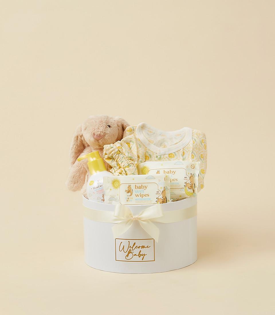 A white gift box adorned with a 