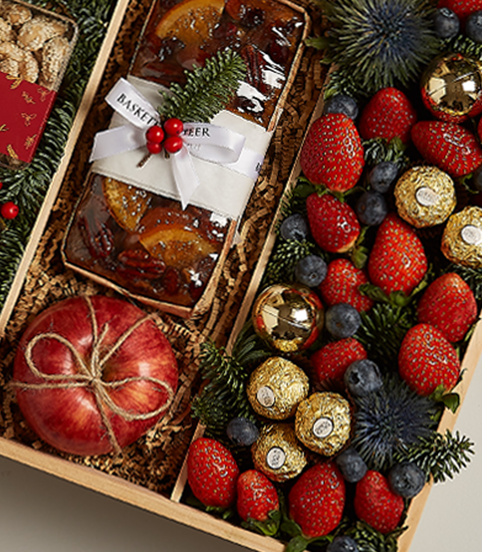 Holiday Cheer Festive Hamper with Fresh Fruits & Chocolates