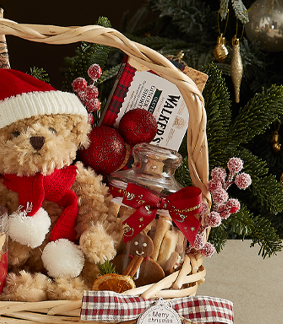 Festive Teddy Bear Gift Basket