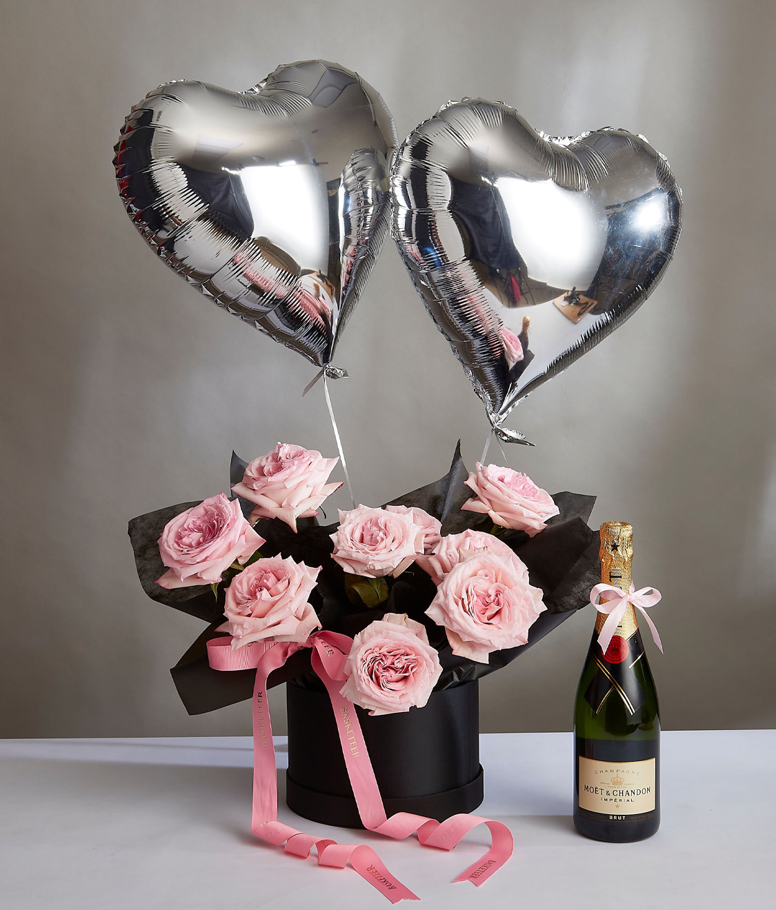 Romantic Rose and Champagne Gift Set with Heart Balloons | Basketeer