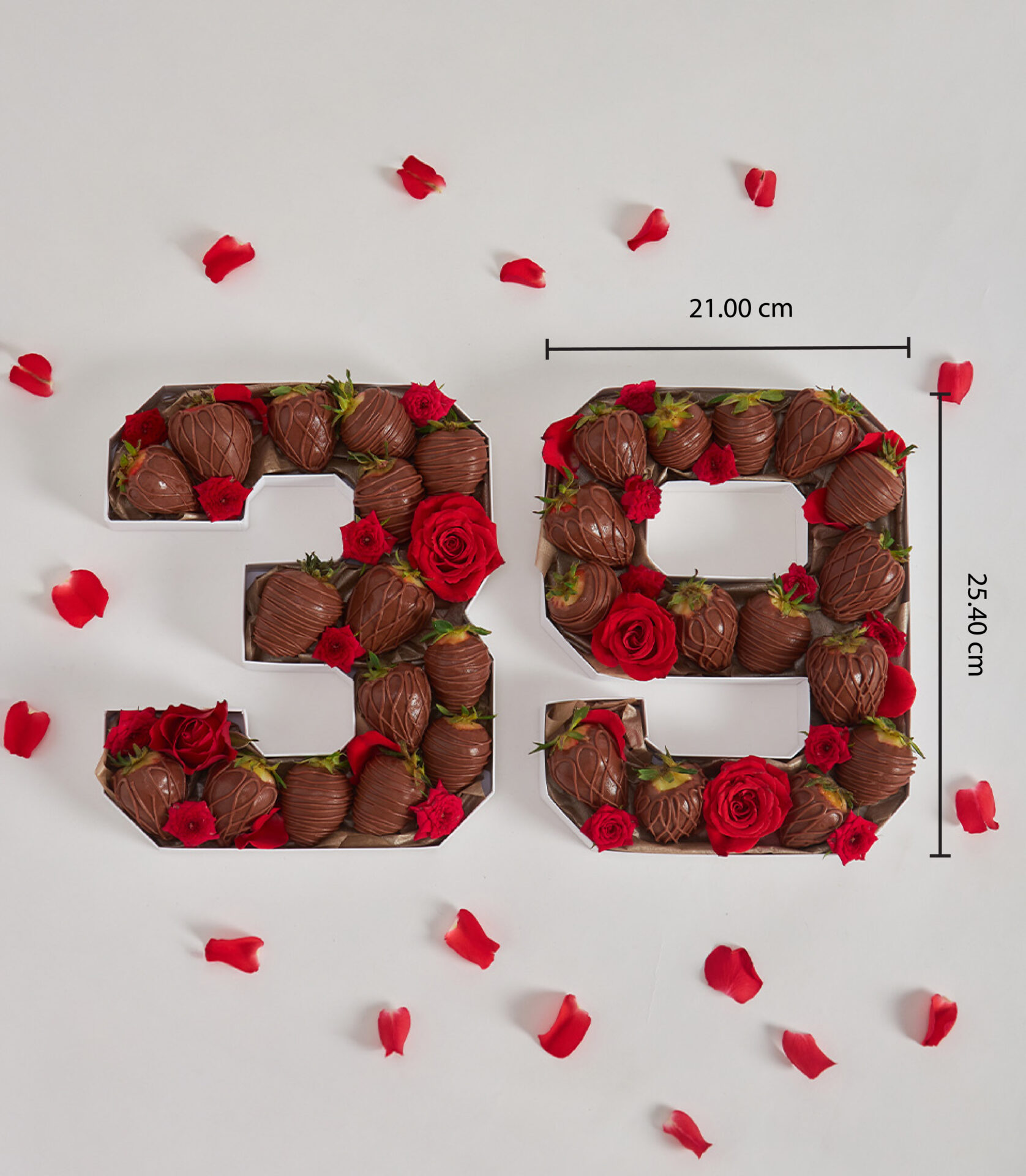 Number 39 chocolate strawberry box decorated with red roses