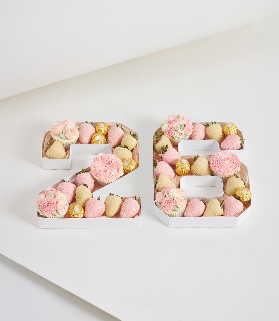 Sweet Numbers Box of Roses and Ferrero Rocher Chocolate