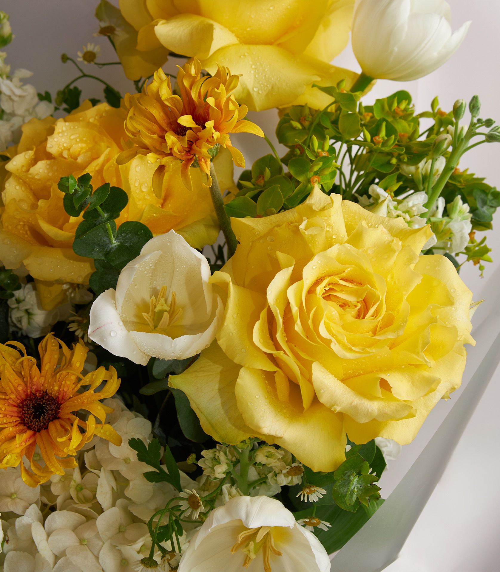 Sunshine Yellow Rose \u0026 White Tulip Bouquet, image size:1676x1920