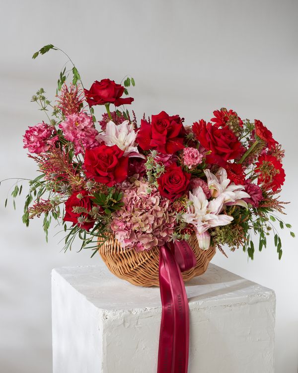 Red and pink flower basket from Flowers by Basketeer