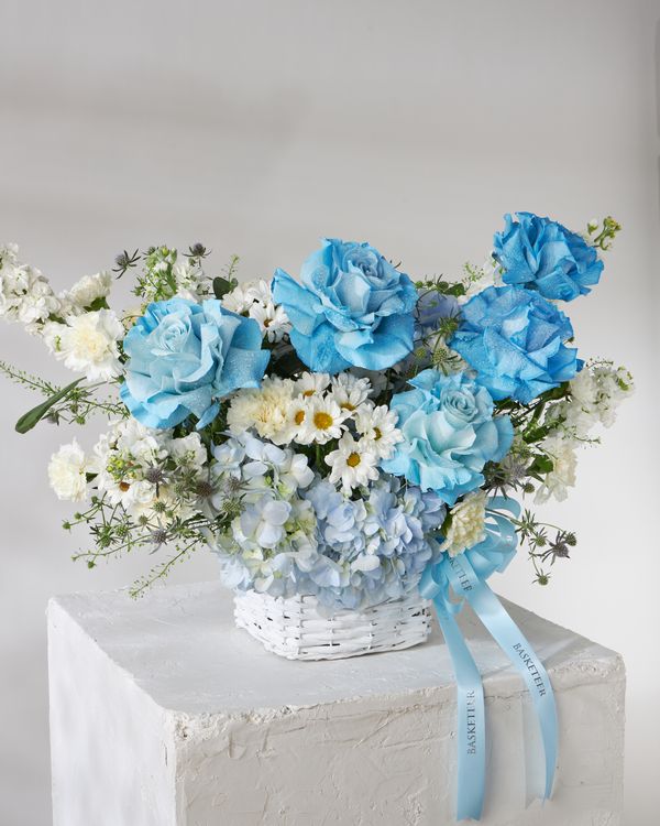 Blue and white flower basket from Flowers by Basketeer