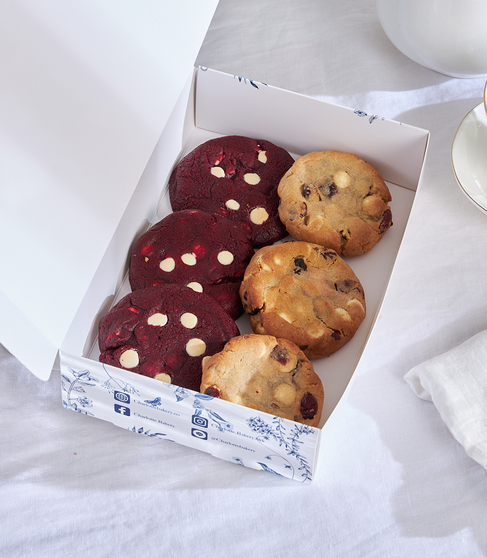 Classic chocolate chip and double choco chip cookies in Charlotte Bakery box – Bangkok delivery