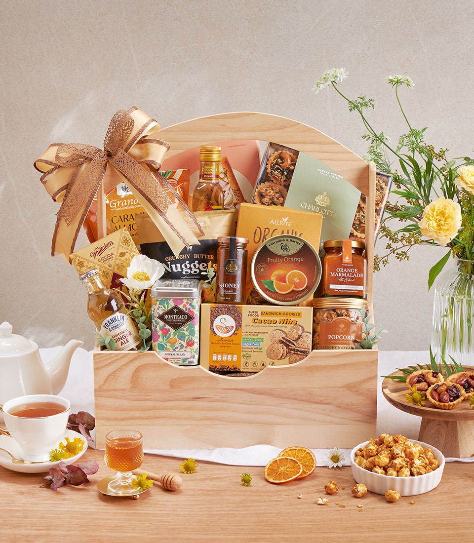 ตะกร้าของขวัญเพื่อสุขภาพพร้อมของว่างธรรมชาติและขนมพรีเมียมนานาชนิด