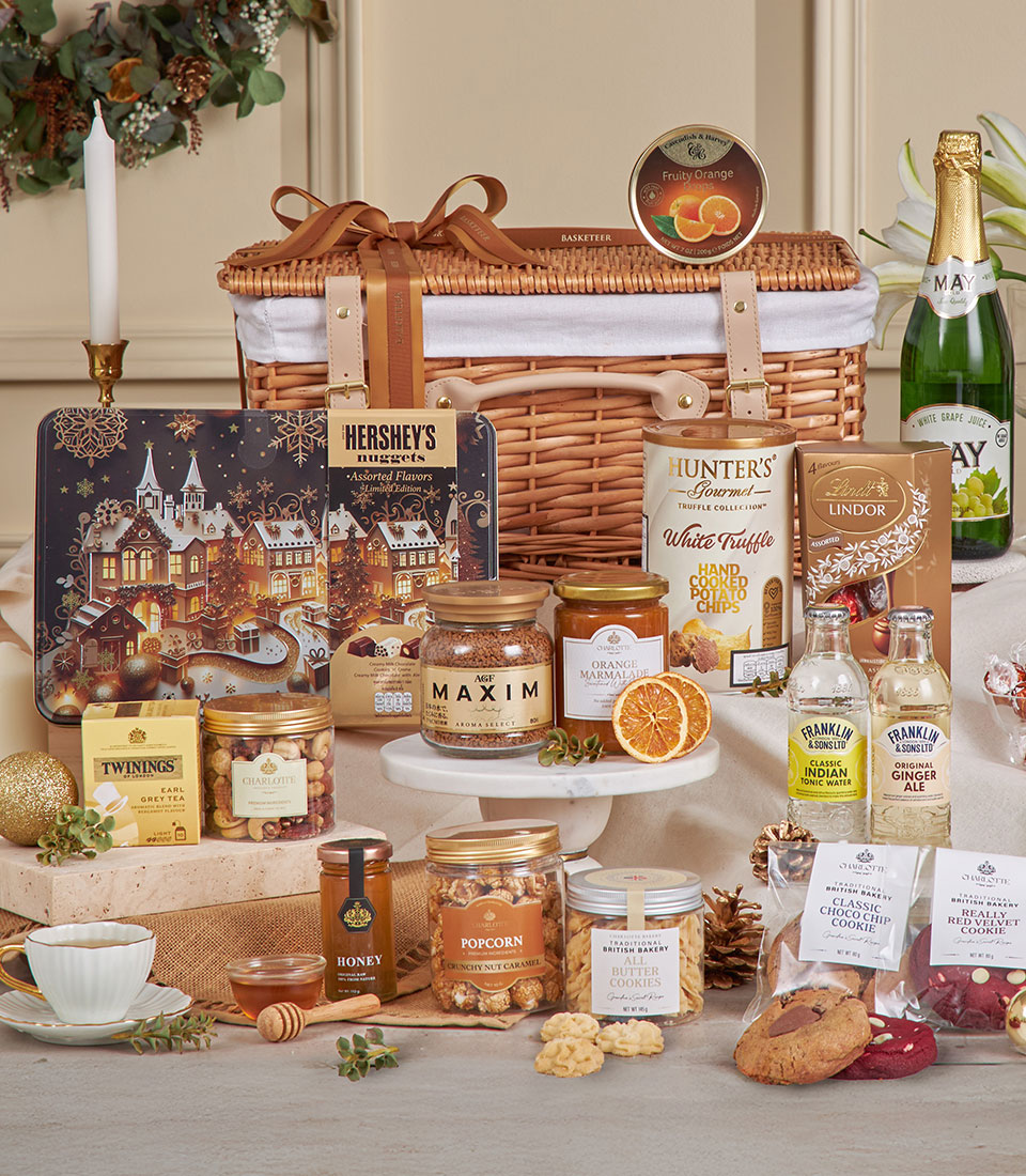 Luxury festive wicker gourmet hamper