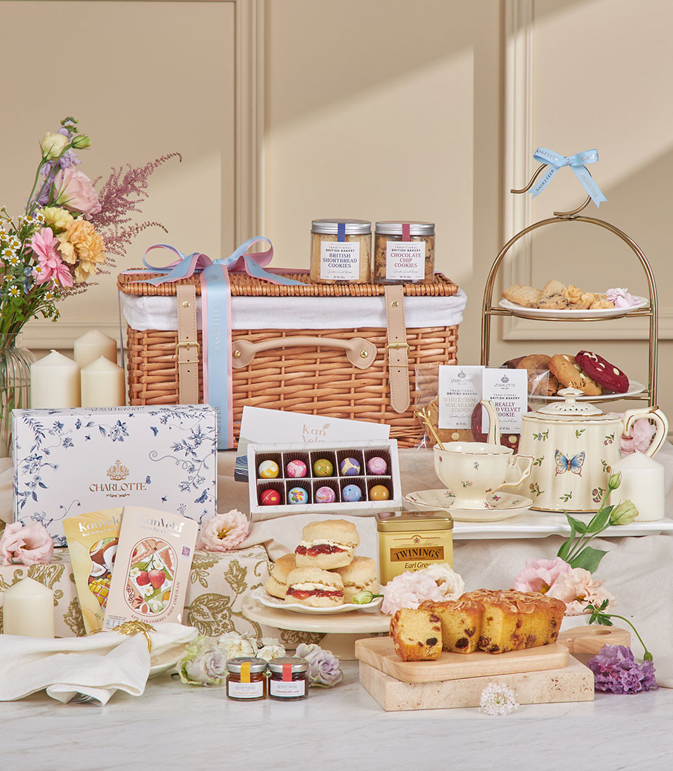 Pastel English tea-time hamper