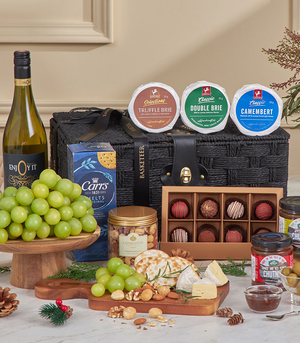 Premium wine and cheese gourmet hamper