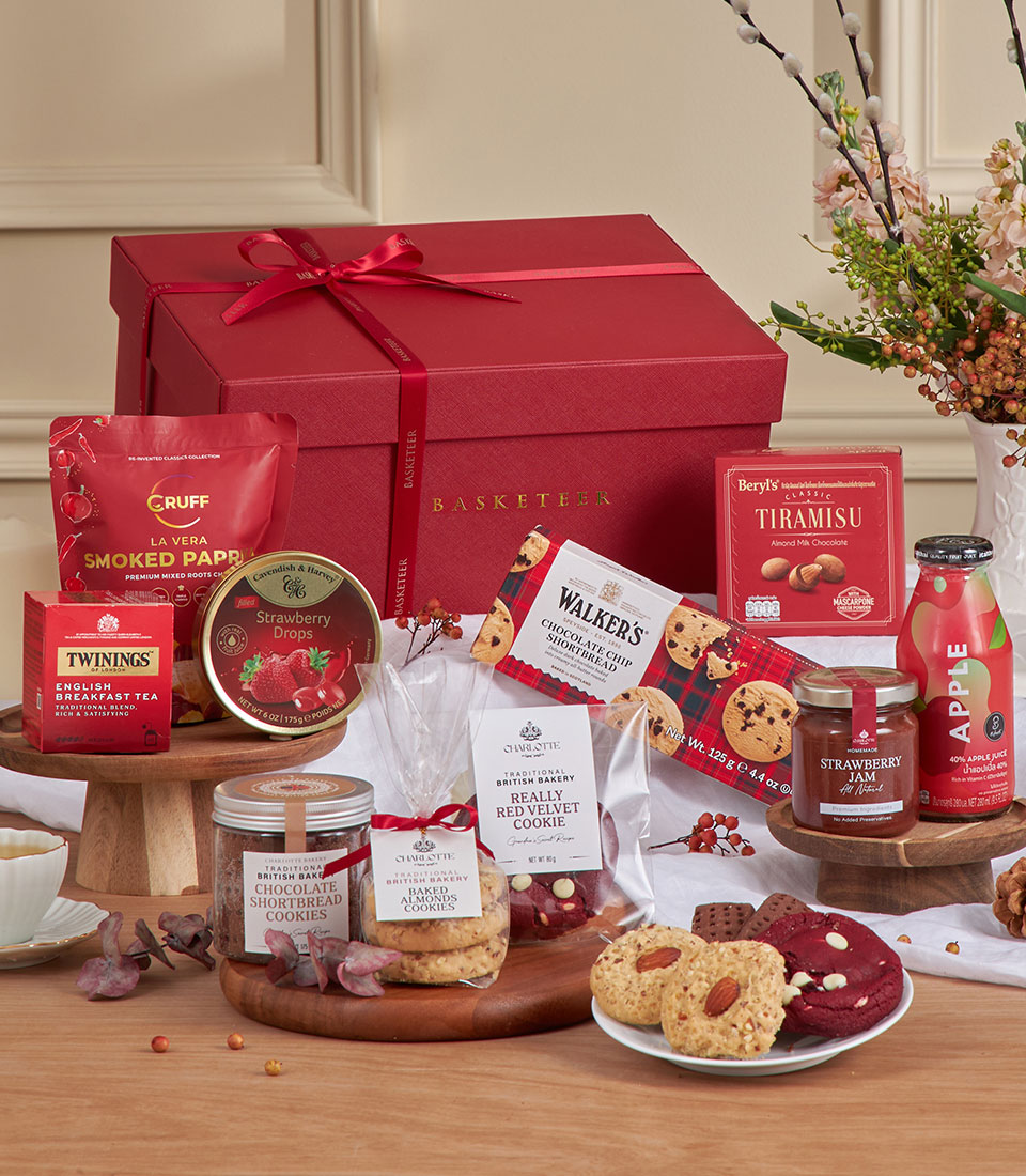 Luxury red gourmet gift box with festive sweets and cookies Bangkok