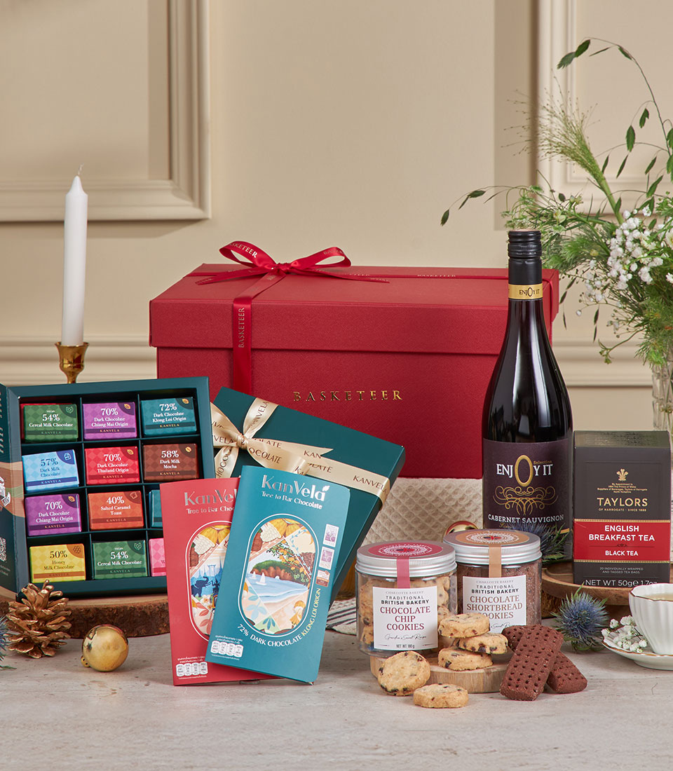 Luxury red chocolate gourmet gift set display