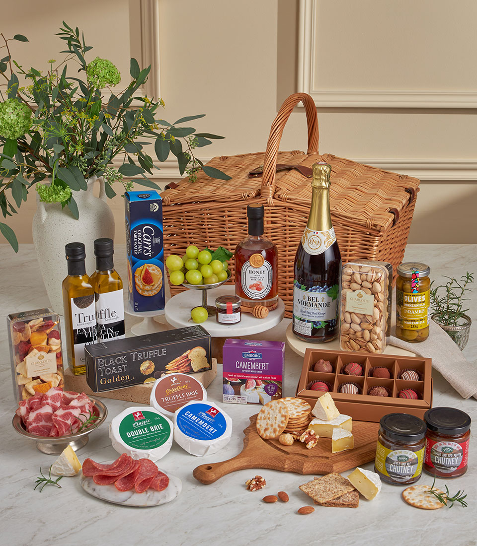 English tea hamper with sparkling juice