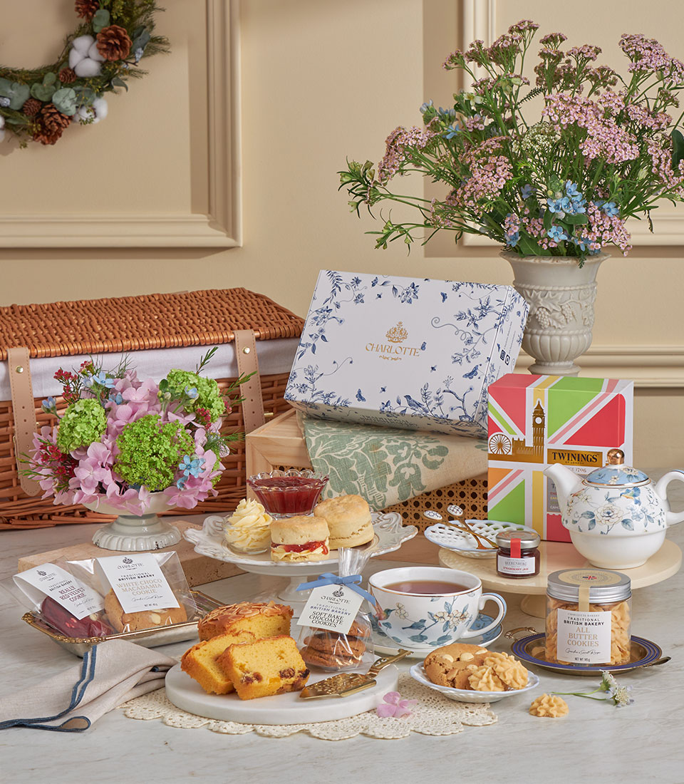 Floral afternoon tea hamper