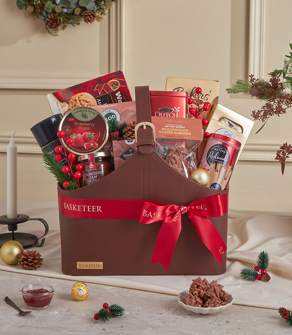 Brown leather festive hamper