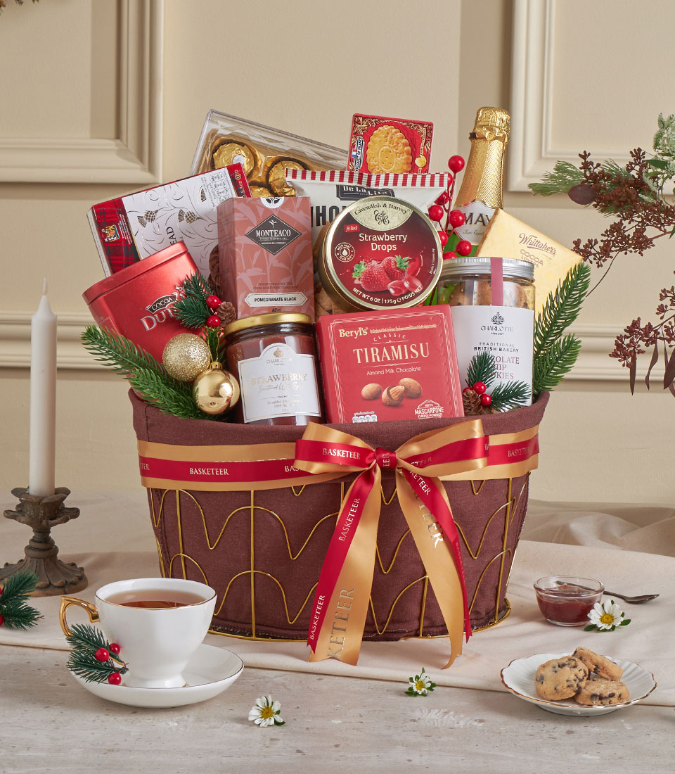Golden red-brown festive gift hamper