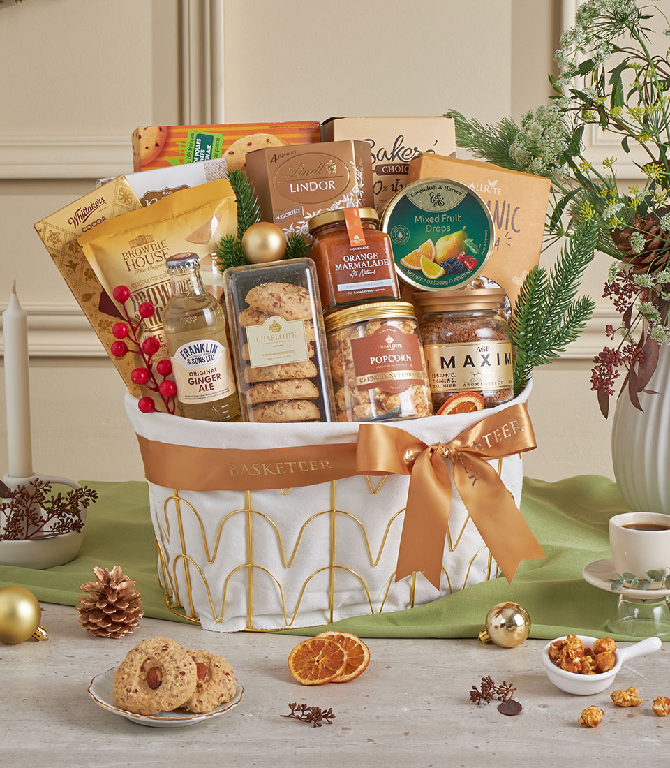 Golden metal gift basket