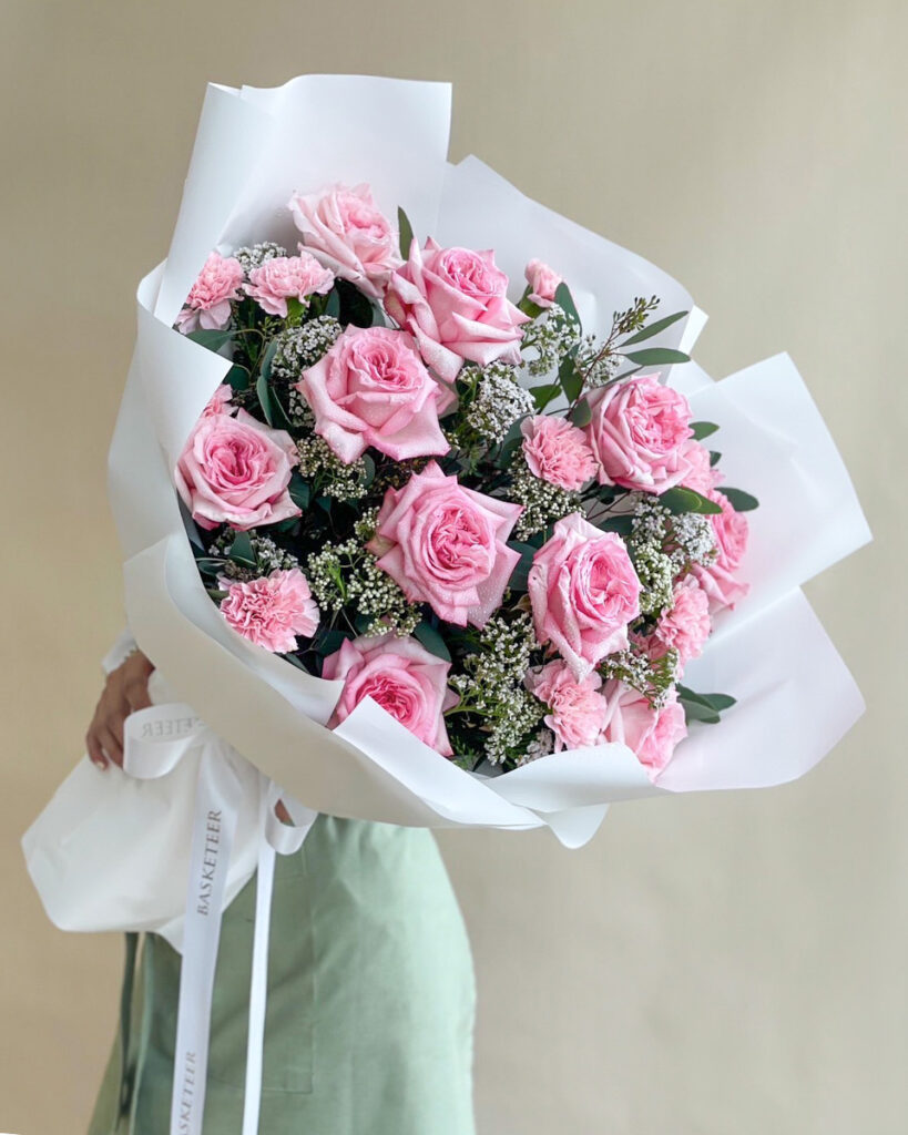 Pink O’Hara rose bouquet arranged by Flowers by Basketeer in Bangkok.