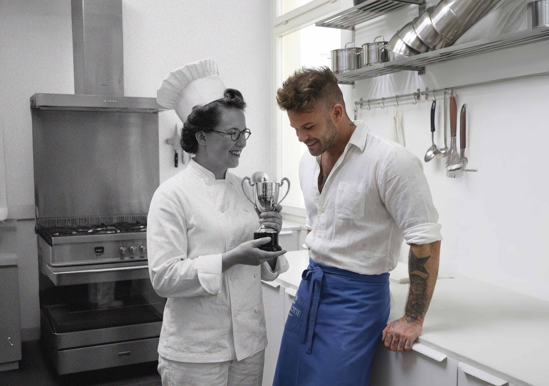 Grandma Amy and Dan Stoner in the Charlotte Bakery kitchen. Three Generations of baking
