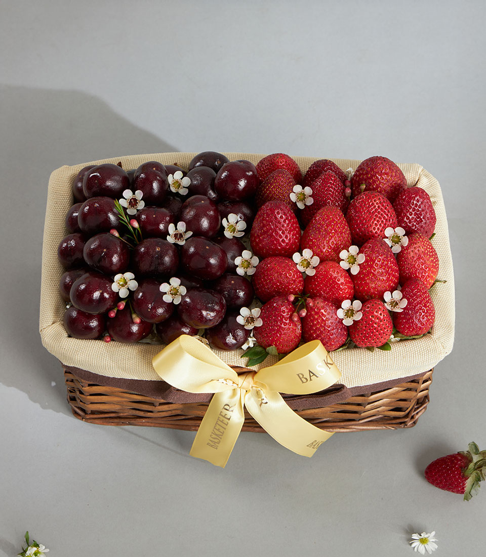 Premium cherry and strawberry basket