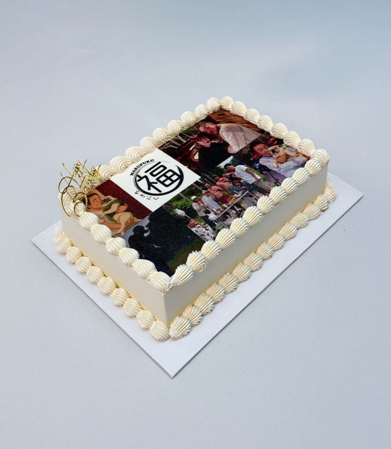 Edible printing cake with photo collage and clean buttercream finish by Charlotte Bakery in Bangkok