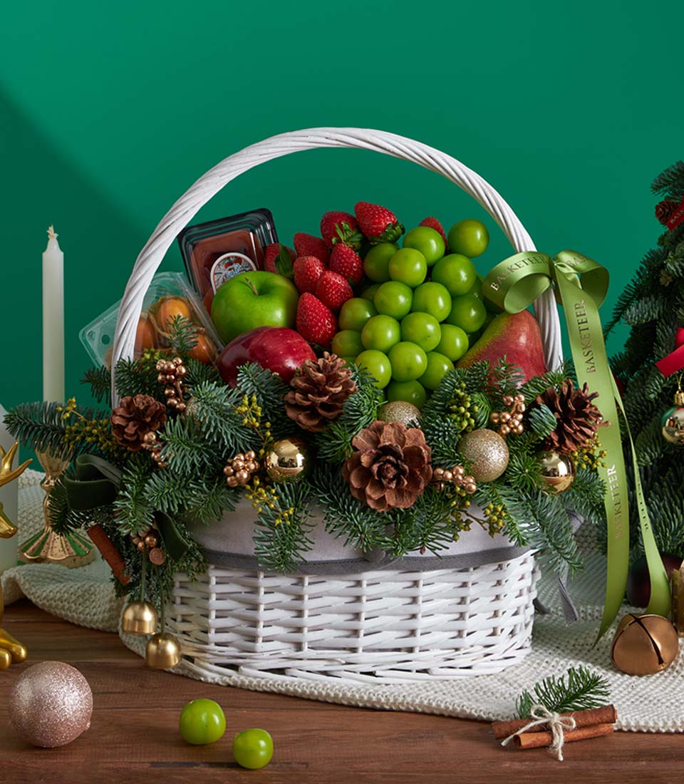 luxury Christmas fruit basket white wicker