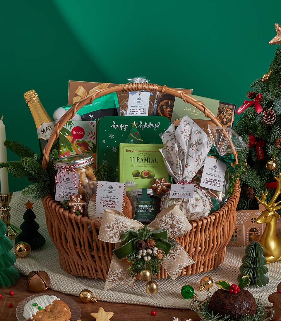 Festive gourmet Christmas hamper with premium treats.