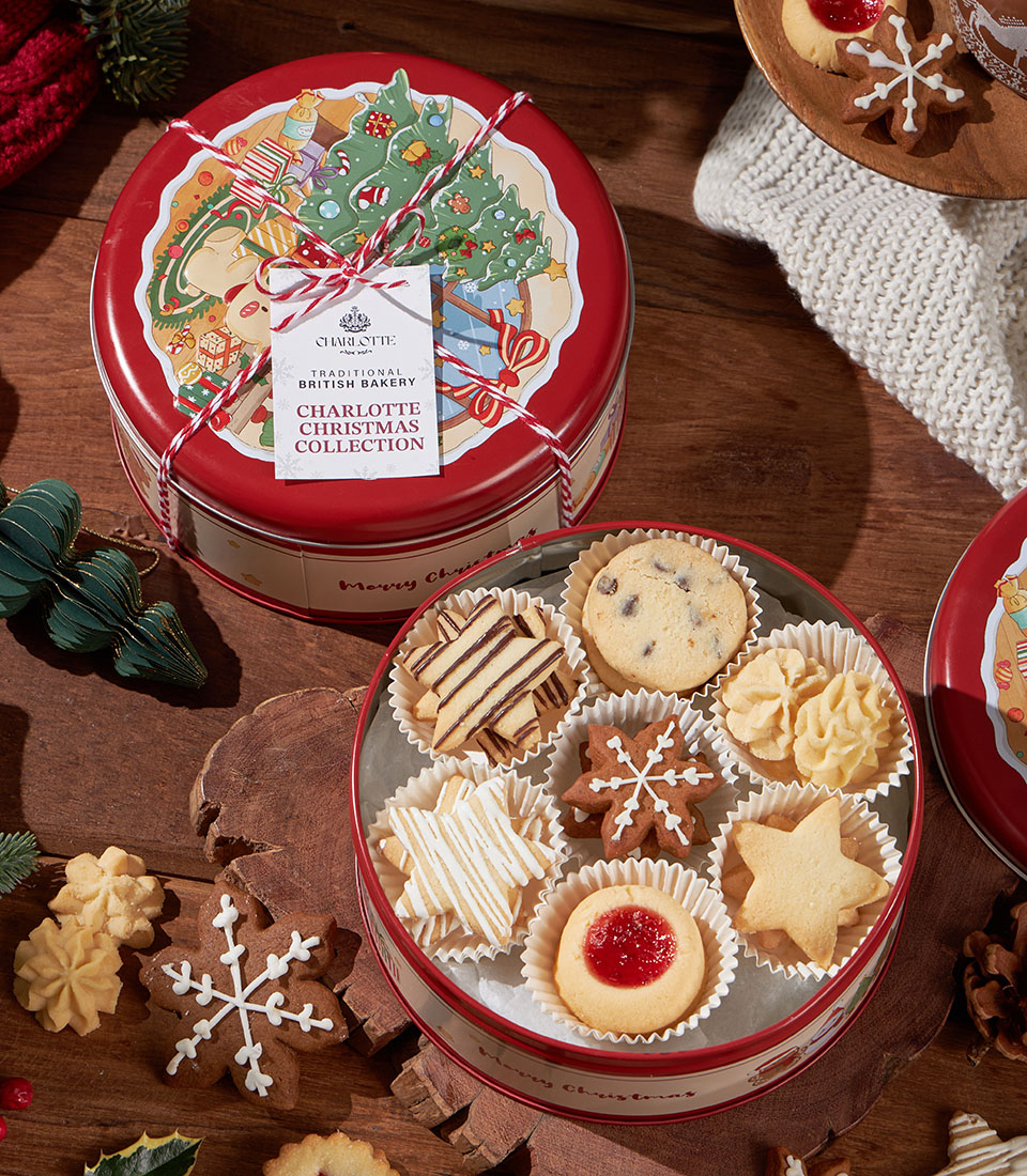 Grandma Amys Christmas biscuit sharing tin from Charlotte Bakery for festive gifting in Bangkok