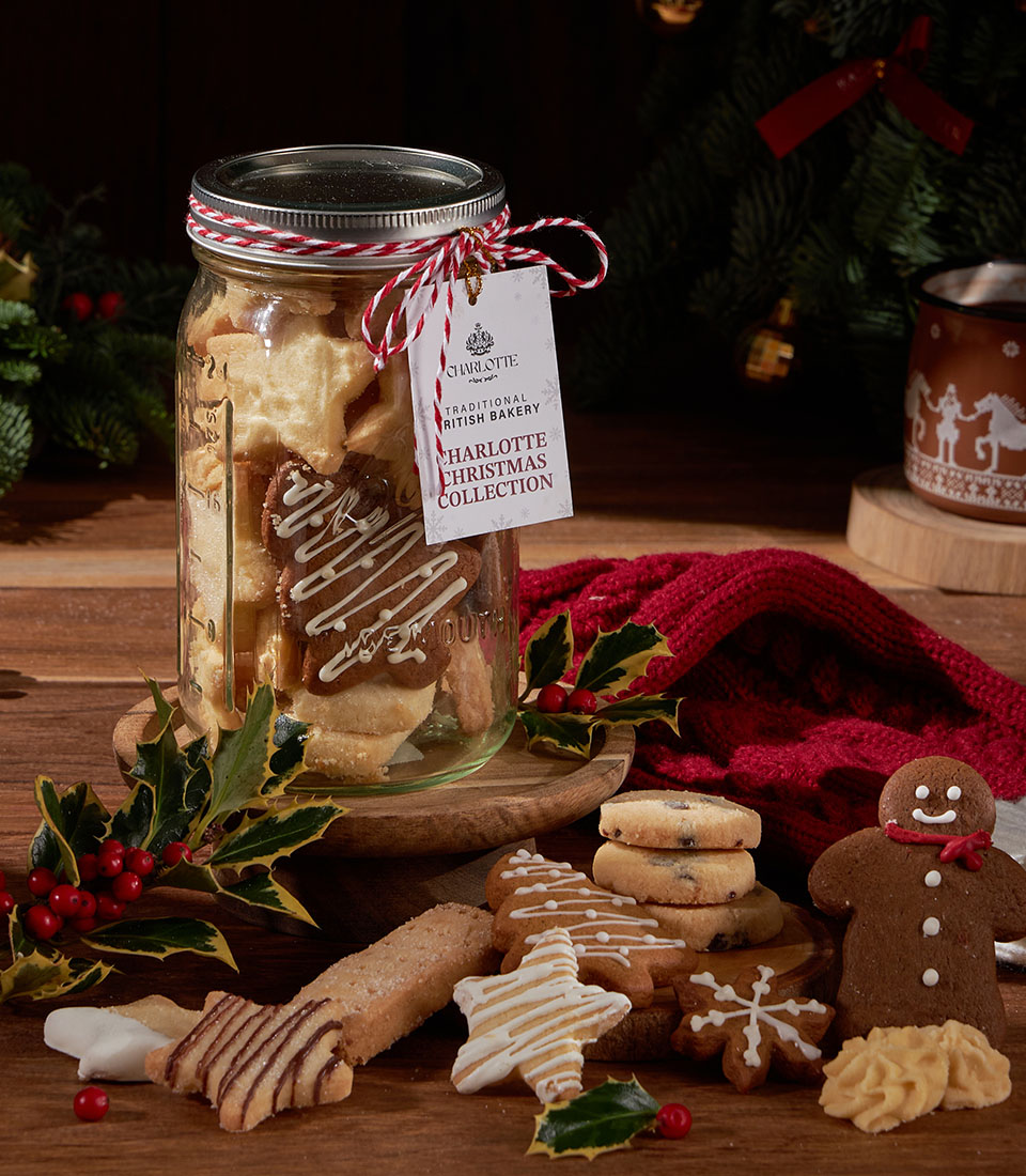Grandma Amys Christmas biscuit jar from Charlotte Bakery for festive gifting in Bangkok