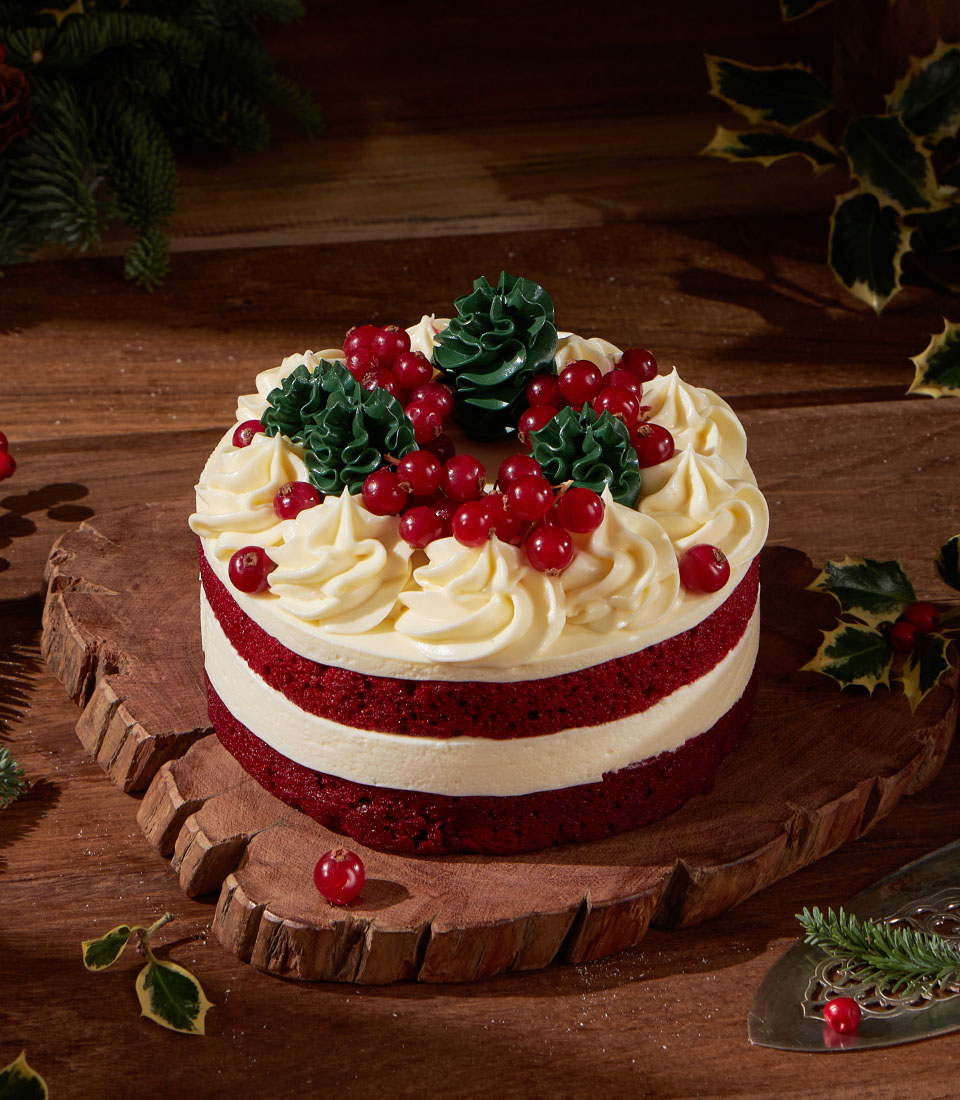 Red velvet winter celebration cake from Charlotte Bakery for festive gifting in Bangkok