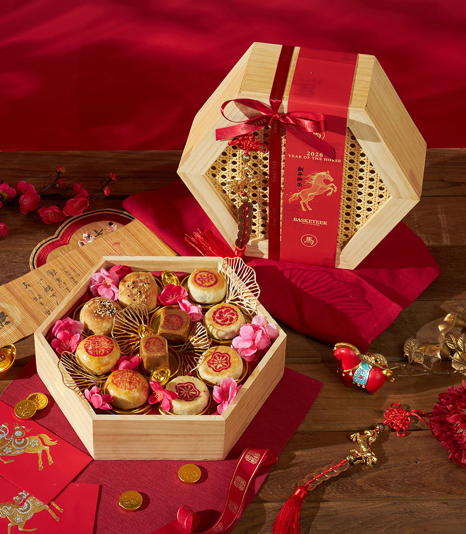 Chinese New Year auspicious hexagon treasure gift basket with premium presentation