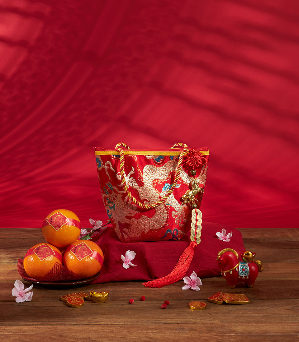 Chinese New Year auspicious lucky blossom oranges gift basket with premium presentation