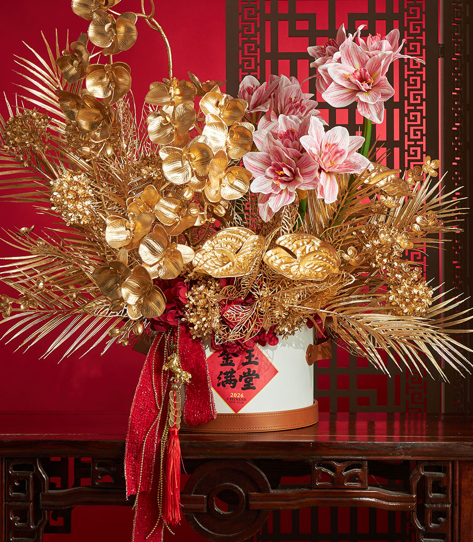 Executive Chinese New Year artificial flower leather box decor arrangement