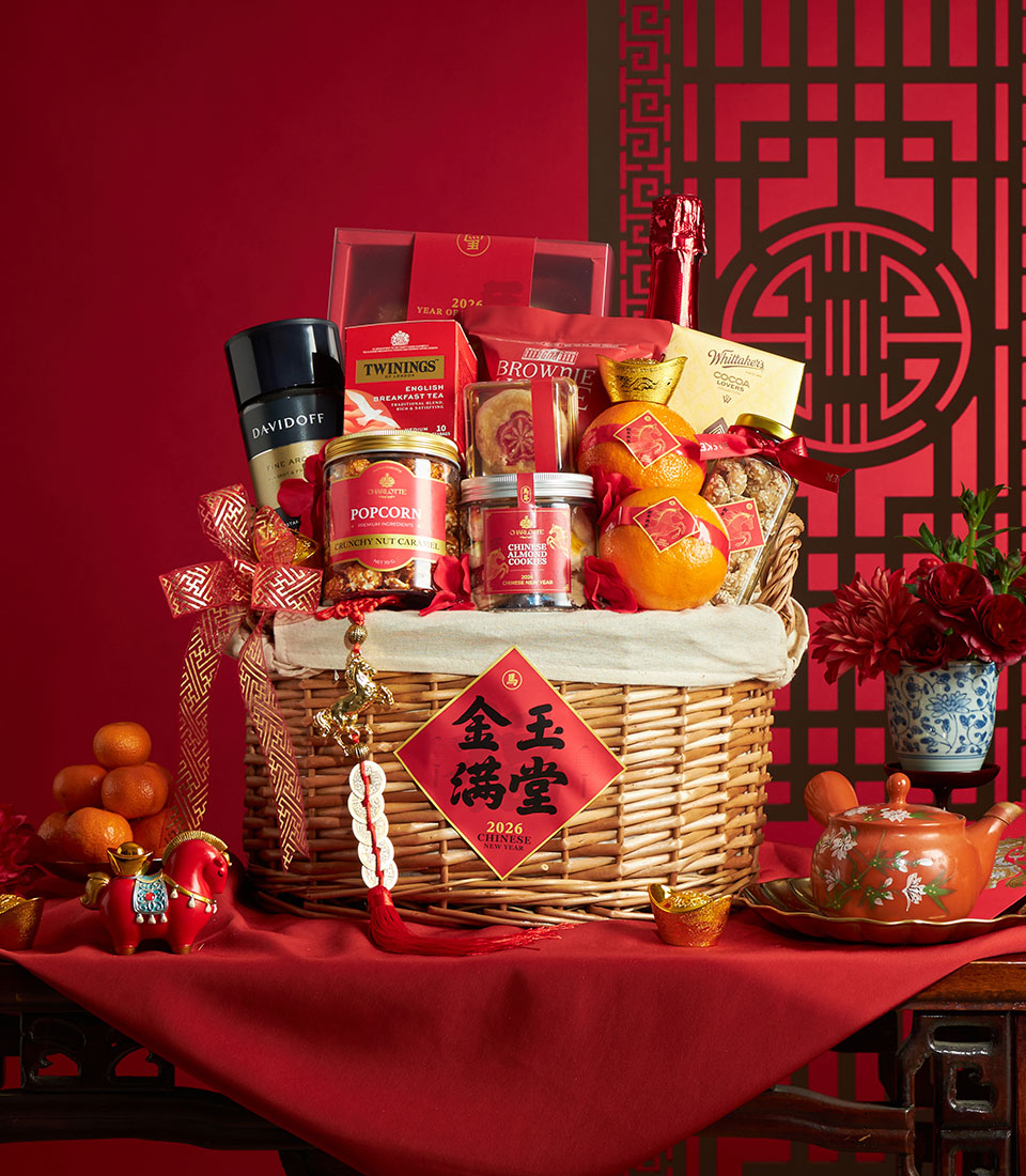 Executive Chinese New Year oranges gift basket with premium gourmet treats