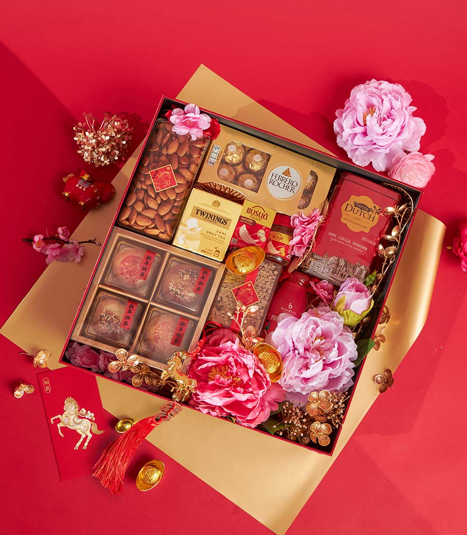 Chinese New Year gift basket with artificial flower gift box