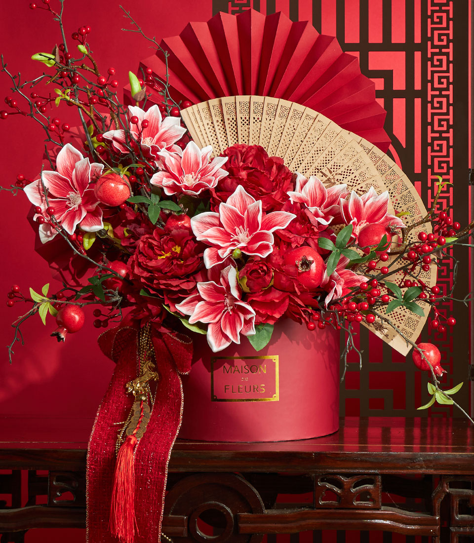 Refined Chinese New Year artificial flower festive decor arrangement