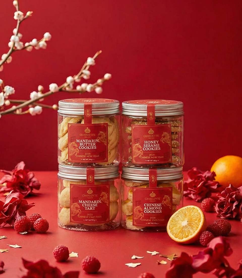 Chinese New Year prosperity assorted cookies gift set in red packaging