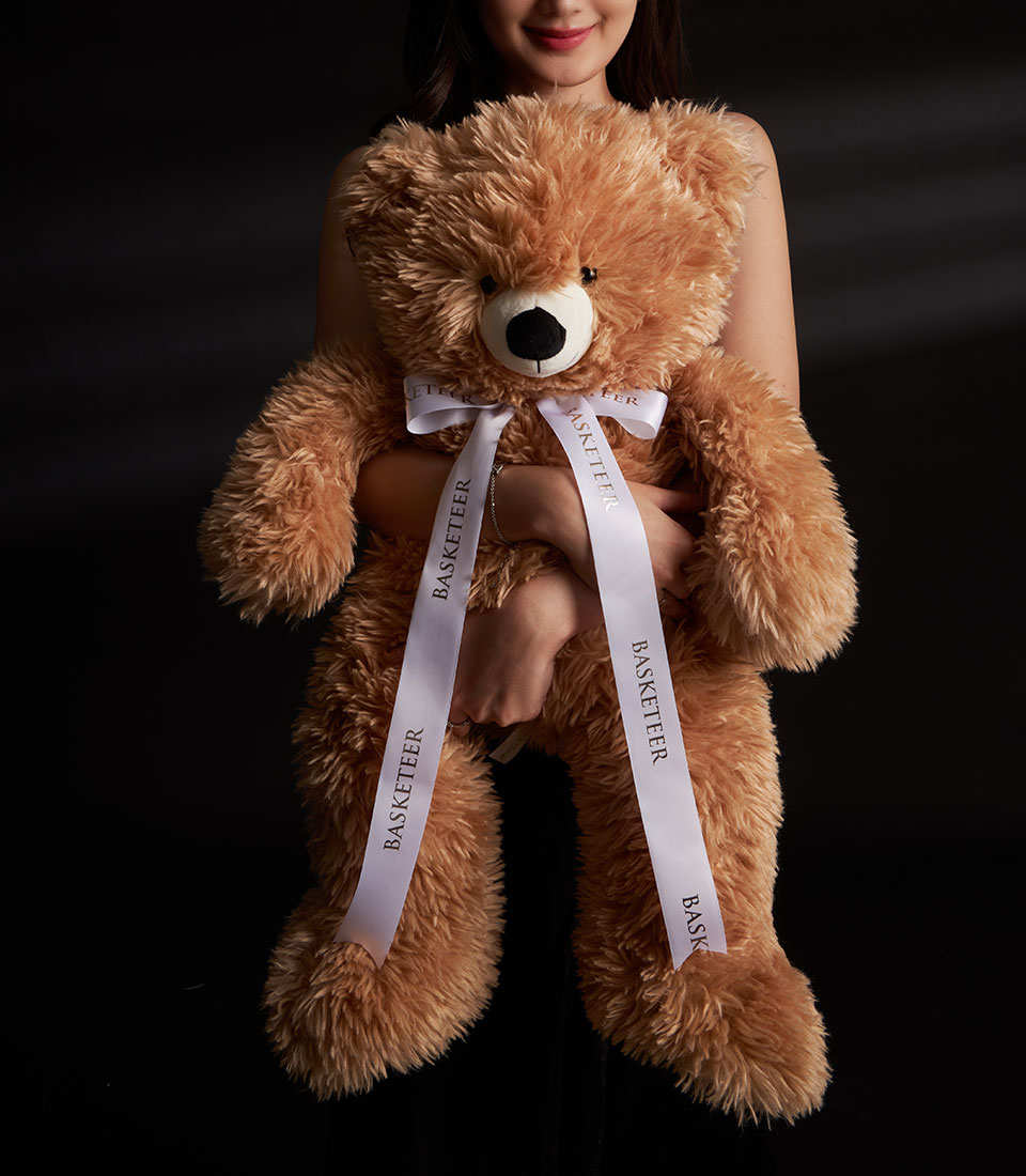 Gentle brown teddy bear Valentine gift with ribbon, Bangkok delivery