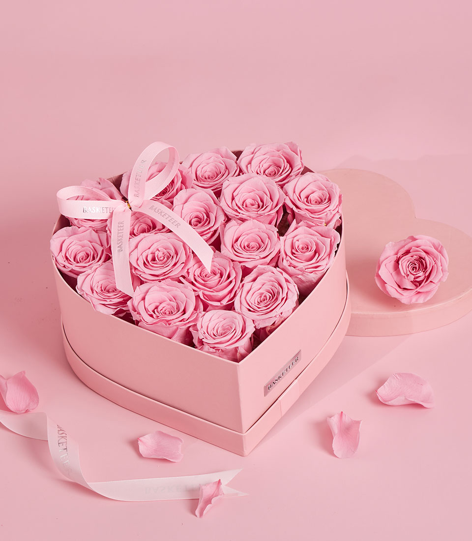 Timeless pink preserved roses in a heart-shaped Valentine box, Bangkok delivery
