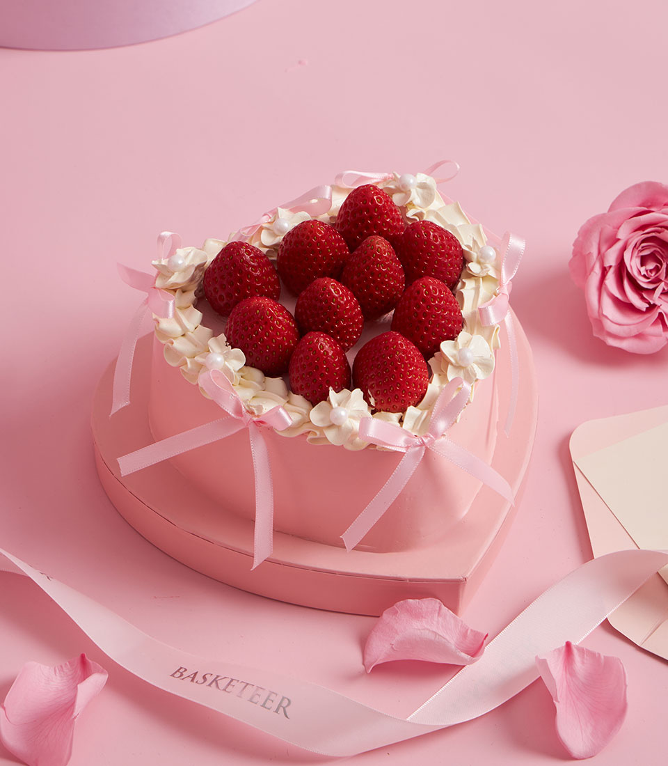 Sweet heart fresh strawberry cake by Charlotte for Valentine’s Day, Bangkok delivery