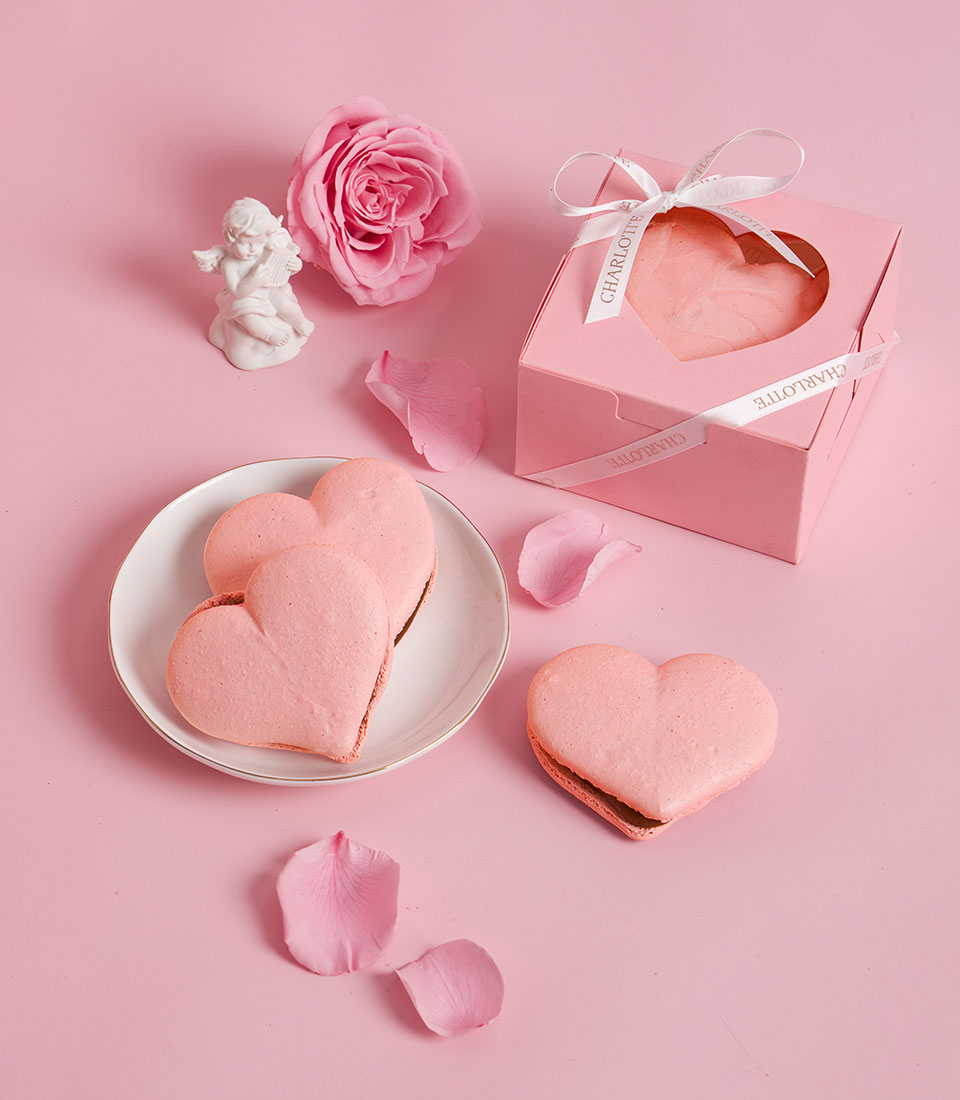 Sweet heart raspberry macaron by Charlotte for Valentine’s Day, Bangkok delivery