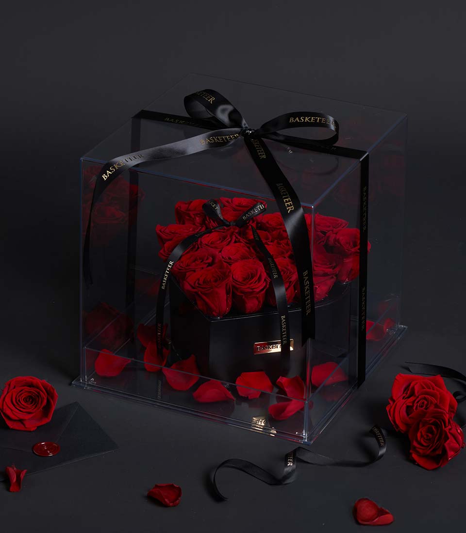 Red preserved roses acrylic box Valentine gift, Bangkok delivery