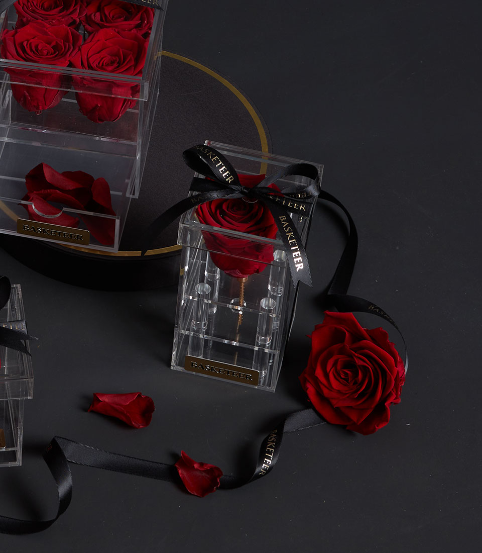 Single red preserved rose in acrylic box Valentine gift Bangkok delivery