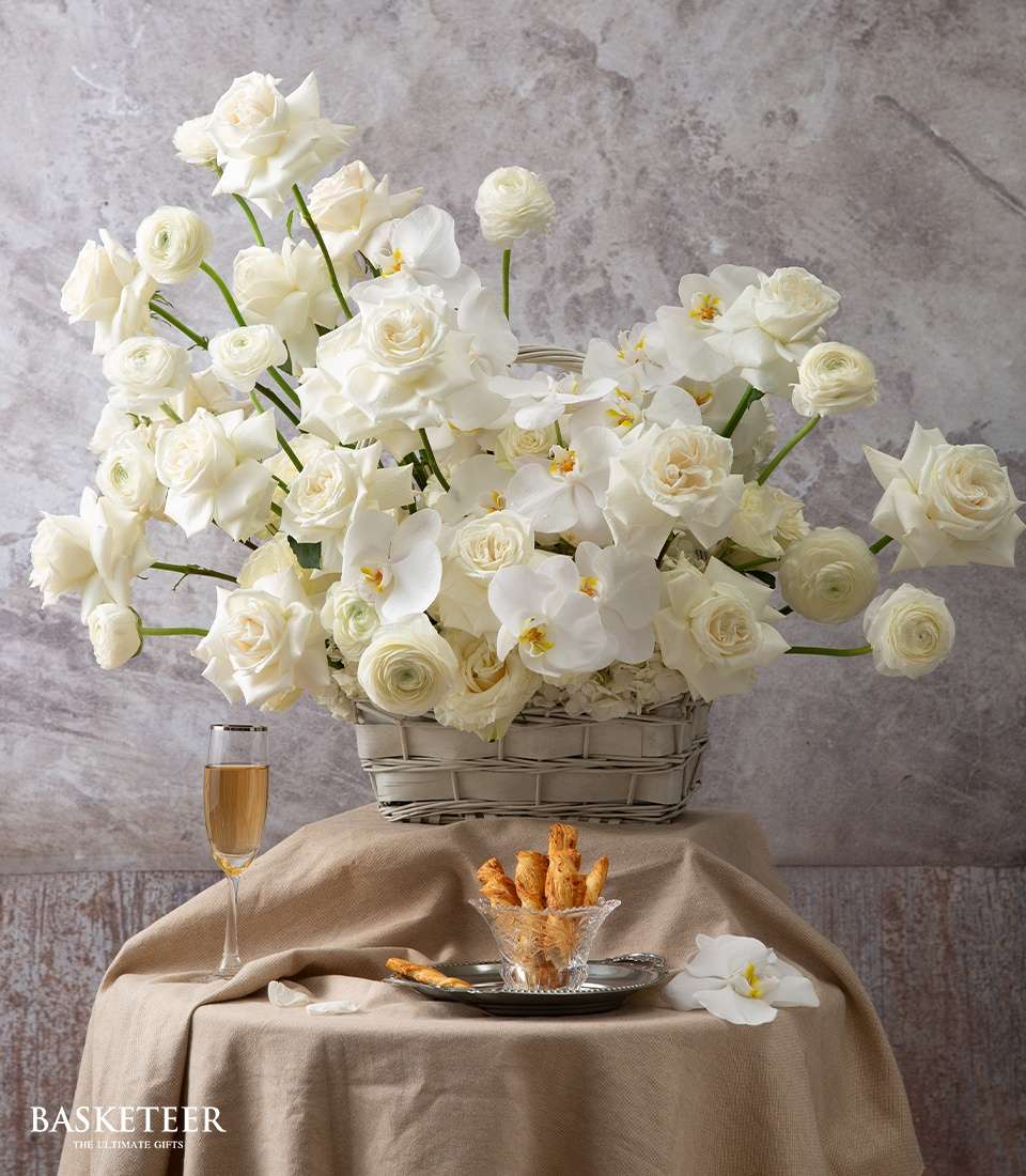 Elegant white rose and orchid bouquet arranged in a premium style for Bangkok delivery|White Rose & Orchid Bouquet Bangkok Delivery|