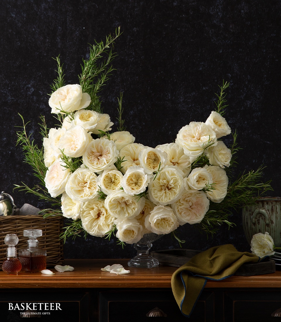 Cream rose bouquet with soft layered petals in elegant premium arrangement Bangkok delivery