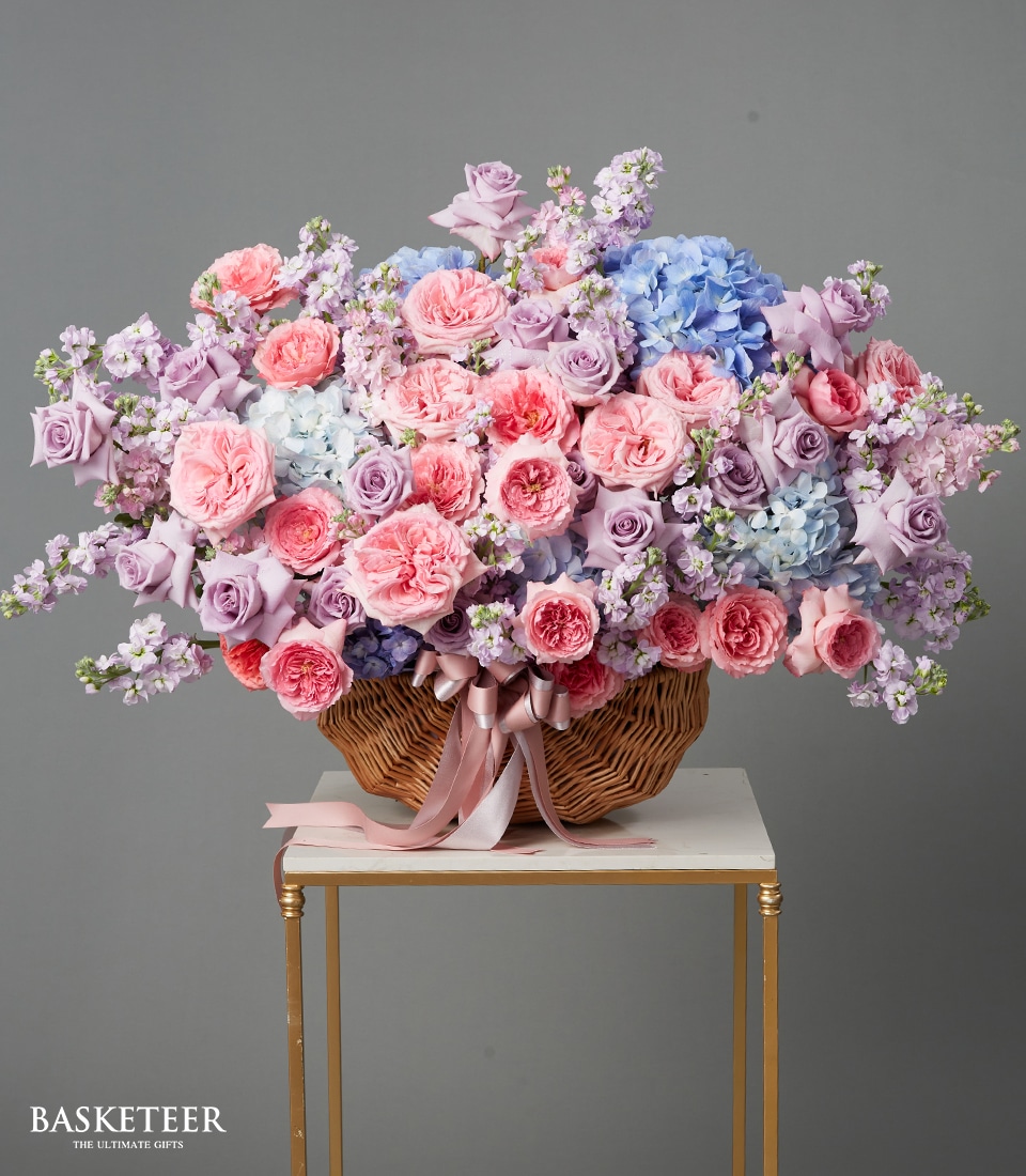 Pastel bouquet with pink roses lilac roses and soft seasonal flowers in elegant arrangement Bangkok delivery Title Image: Pastel Rose Bouquet
