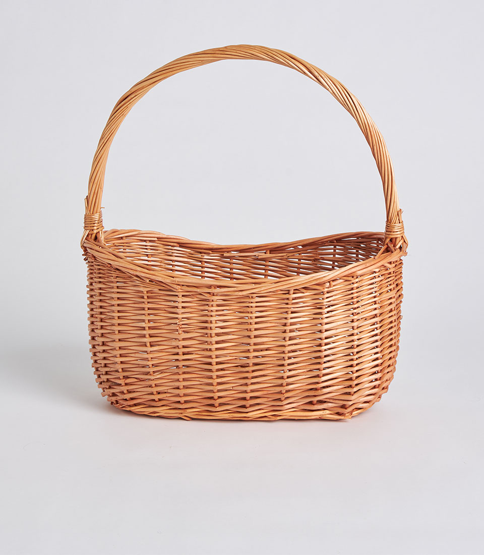 Front view of classic oval wicker hamper basket SKU BK-533