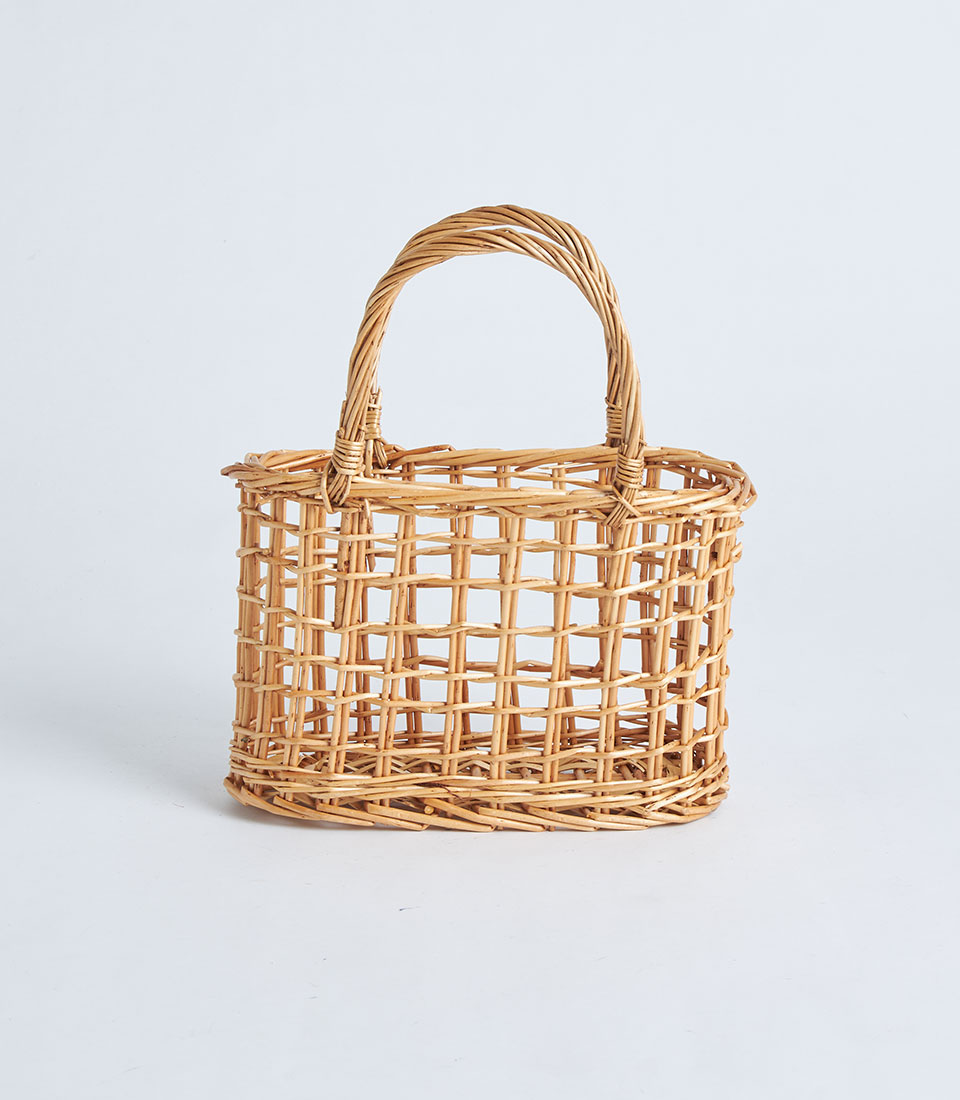 Front view of handcrafted open-weave rattan tote basket SKU BK-412