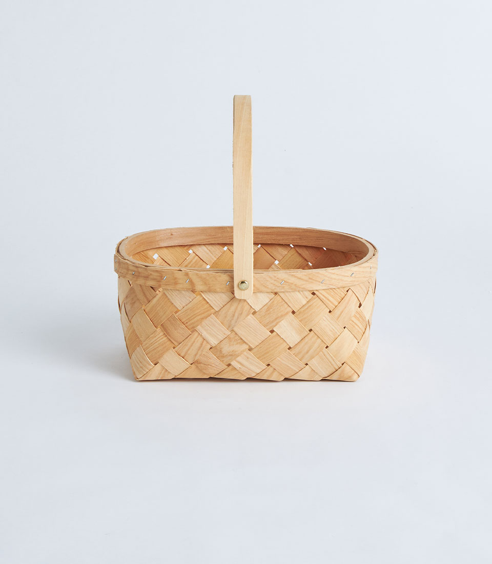 Front view of handcrafted oval bamboo woven basket SKU BK-511